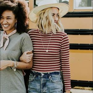 Stripe mock neck top